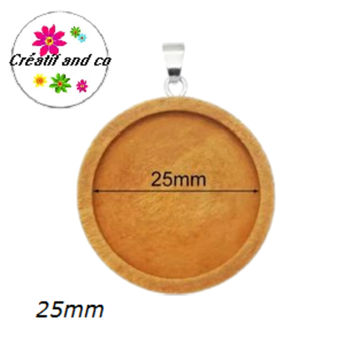 Pendentif bois marron orangé et sa bélière cabochon 25mm