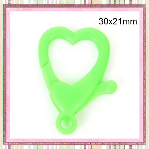 Mousqueton forme coeur vert fluo plastique 31x21mm