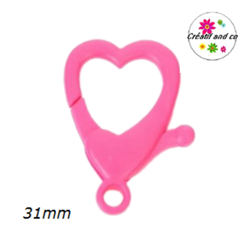 Mousqueton forme coeur fuchsia plastique 31mm