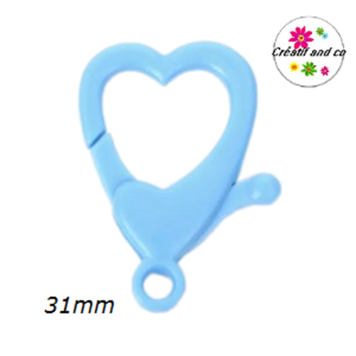 Mousqueton forme coeur bleu plastique 31mm