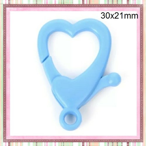 Mousqueton forme coeur bleu plastique 31x21mm