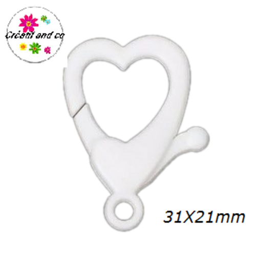 Mousqueton forme coeur blanc plastique 31x21mm
