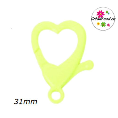 Mousqueton forme coeur vert anis plastique 31mm