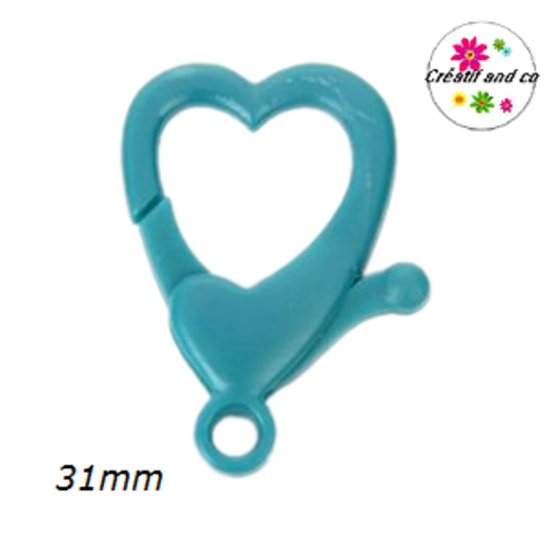 Mousqueton forme coeur vert foncé plastique 31mm