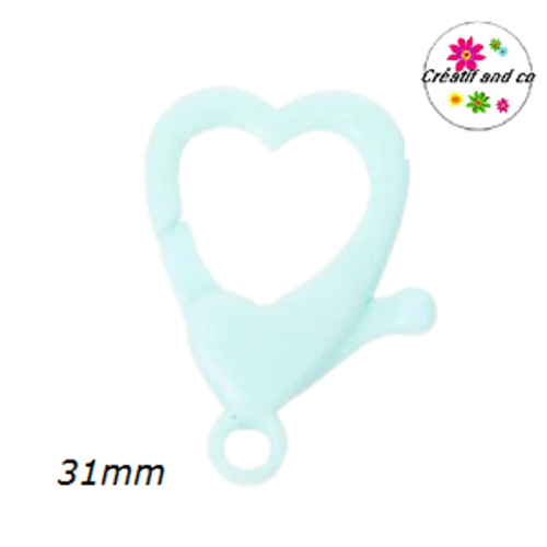Mousqueton forme coeur bleu clair plastique 31mm