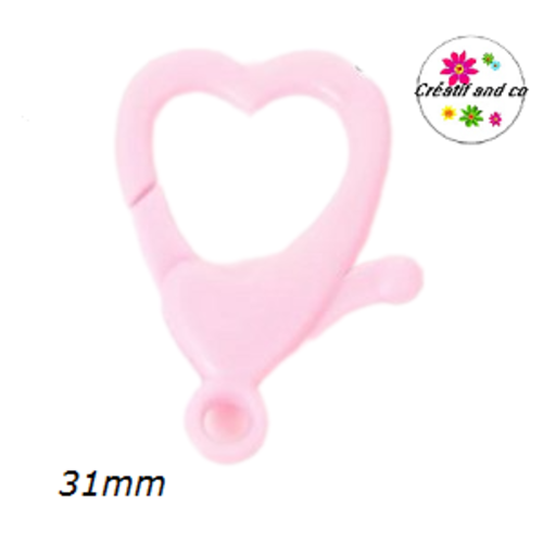 Mousqueton forme coeur rose pâle foncé plastique 31mm