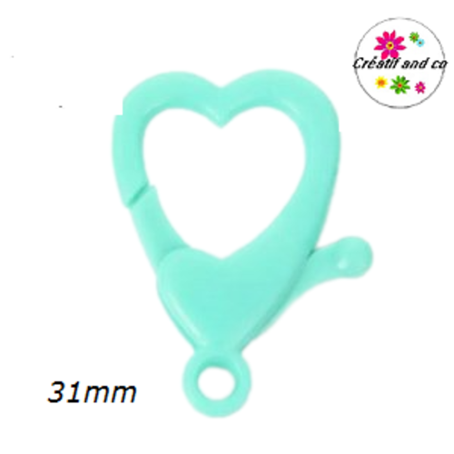 Mousqueton forme coeur vert plastique 31mm