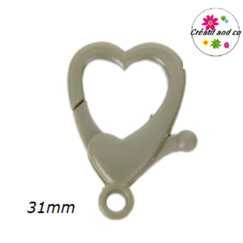 Mousqueton forme coeur gris plastique 31mm