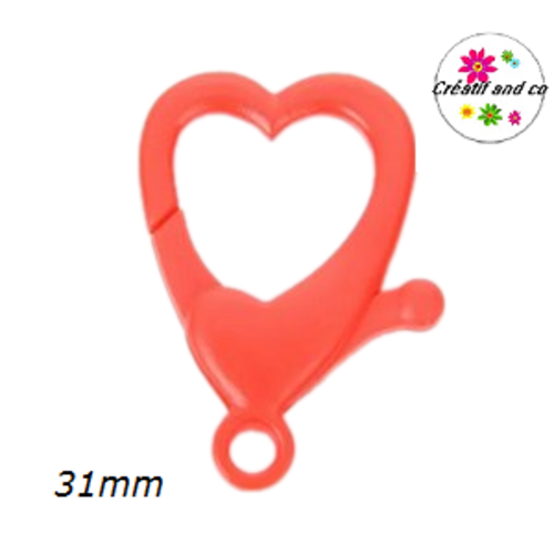 Mousqueton forme coeur rouge plastique 31mm