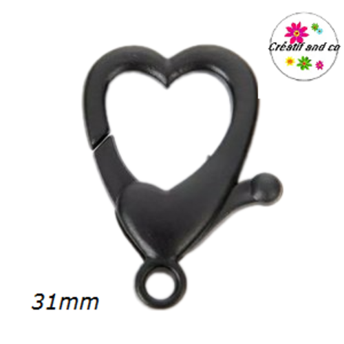 Mousqueton forme coeur noir plastique 31mm