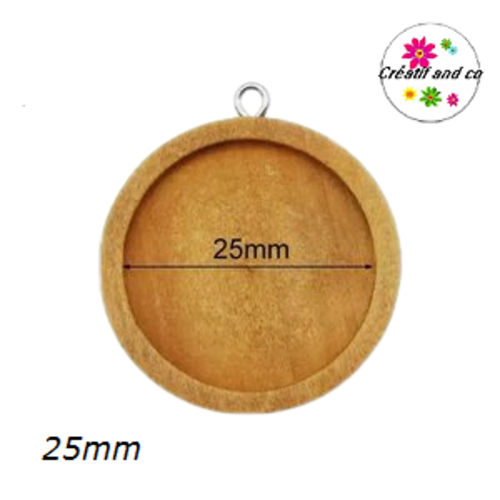 Pendentif bois marron cabochon 25mm