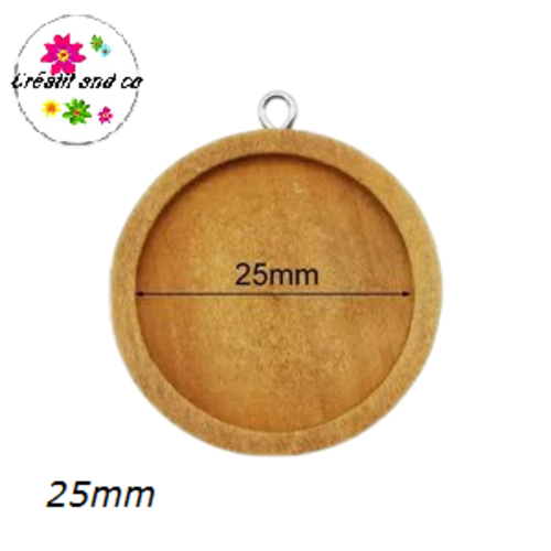 Pendentif bois marron cabochon 25mm