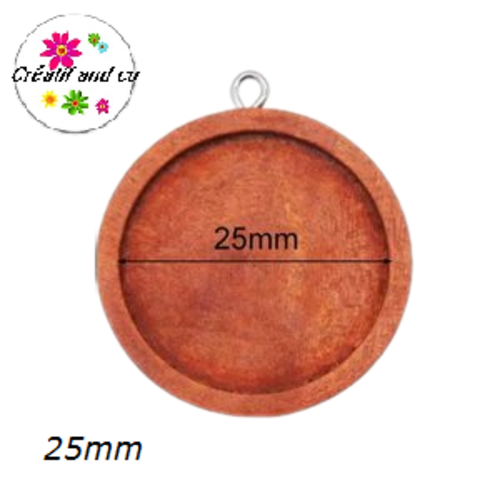 Pendentif bois marron foncé cabochon 25mm