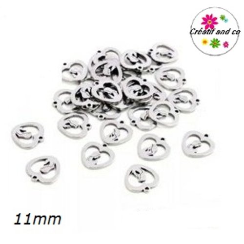 Petit pendentif ange dans coeur acier inoxydable 11mm