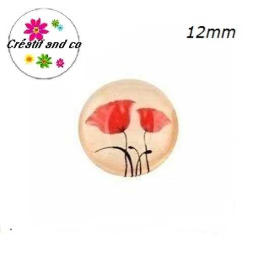 X2 cabochons fleur rouge, pavot 12mm