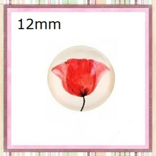 X2 cabochons fleur rouge, pavot 12mm