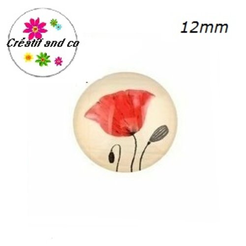 X2 cabochons fleur rouge, pavot 12mm