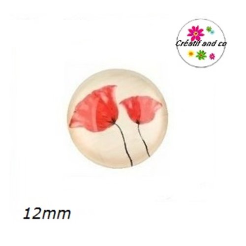 X2 cabochons fleur rouge, pavot 12mm