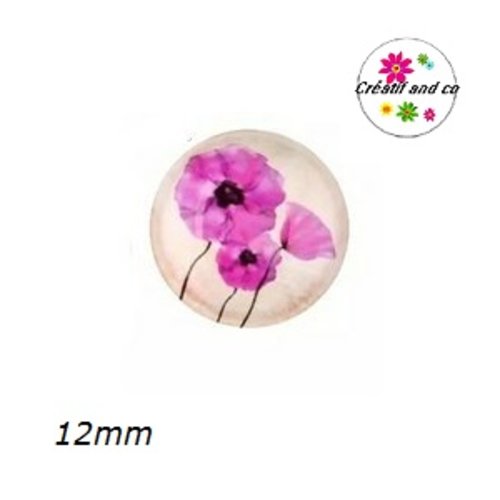 X2 cabochons fleur mauve, pavot 12mm
