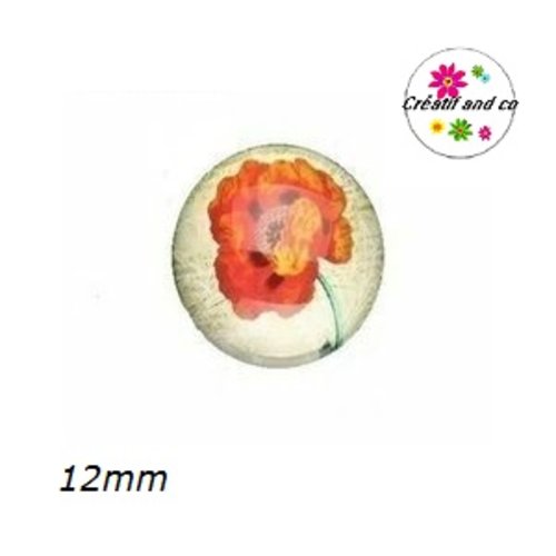 X2 cabochons fleur rouge, pavot 12mm