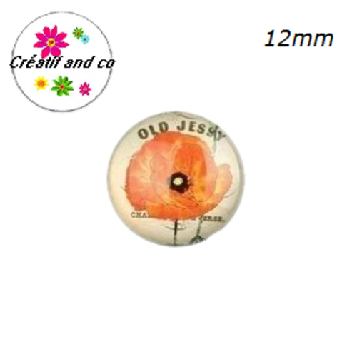 X2 cabochons fleur rouge, pavot 12mm