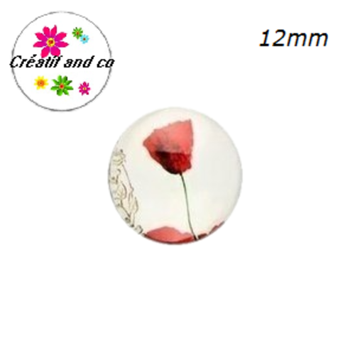 X2 cabochons fleur rouge, pavot 12mm