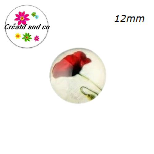 X2 cabochons fleur rouge, pavot 12mm