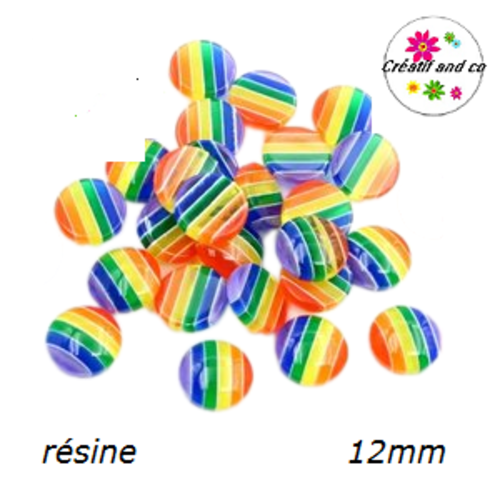 X2 cabochons rayés multicouleurs résine 12mm