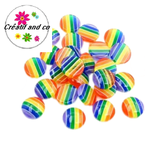 X2 cabochons rayés multicouleurs résine 12mm