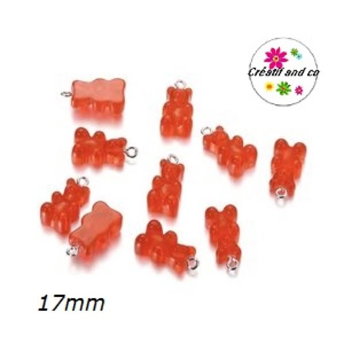 Breloque ourson rouge orangé translucide