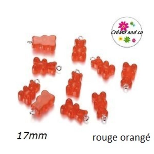 Breloque ourson translucide rouge orangé