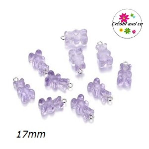 Breloque ourson parme translucide