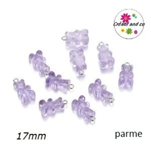 Breloque ourson translucide parme