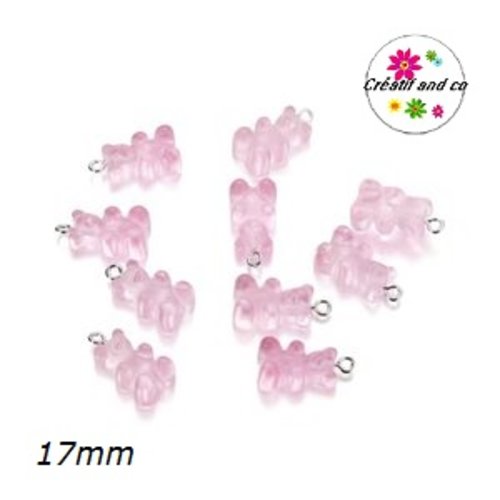 Breloque ourson rose translucide