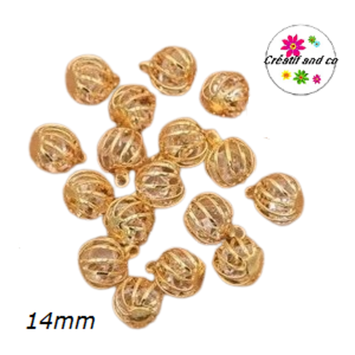 Breloque lanterne spirale dorée et cristaux 14mm