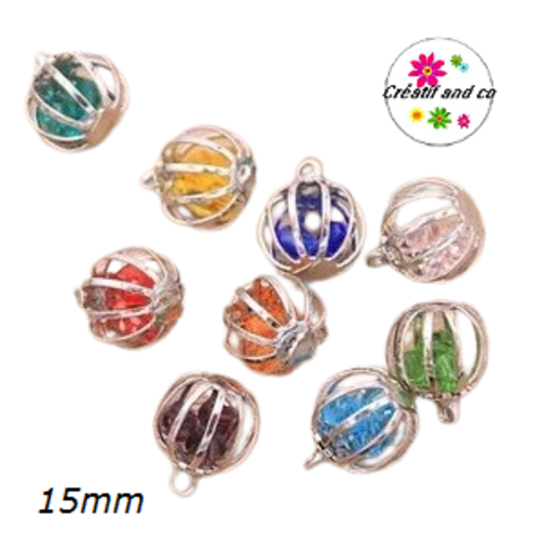 Breloque lanterne spirale acier inoxydable et cristaux couleur 13x15mm
