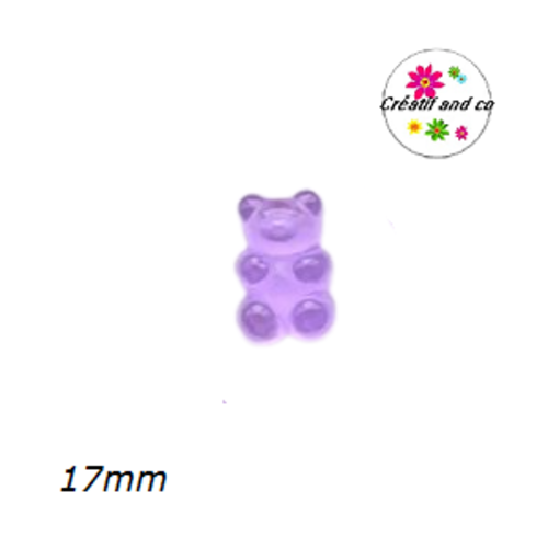 Perle ourson parme translucide 17mm