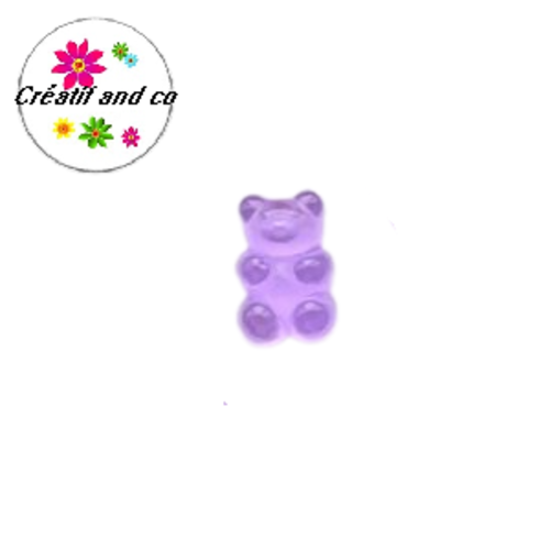 Perle ourson acrylique parme translucide 17mm