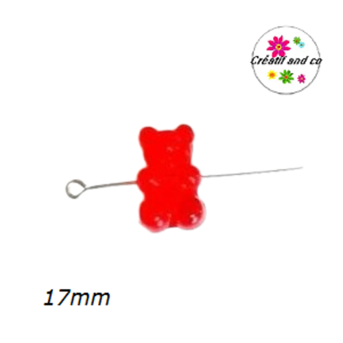 Perle ourson rouge translucide 17mm