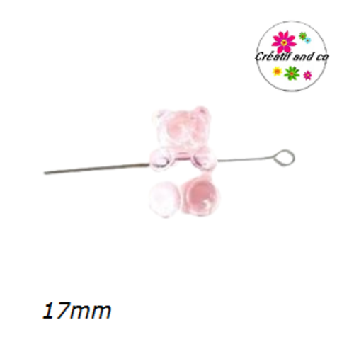 Perle ourson rose translucide 17mm