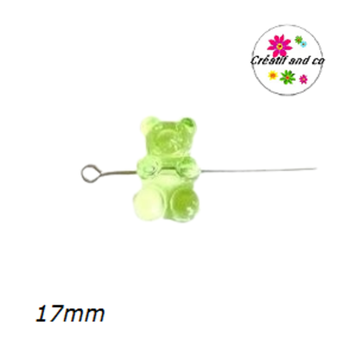 Perle ourson vert translucide 17mm