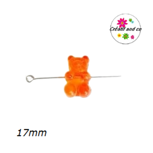 Perle ourson orange translucide 17mm