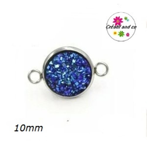 Connecteur acier inoxydable cabochon effet druzy noir bleuté 10mm