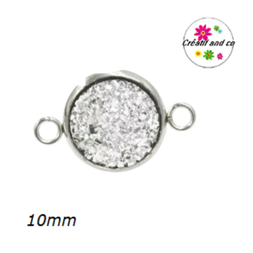 Connecteur acier inoxydable cabochon effet druzy argent 10mm