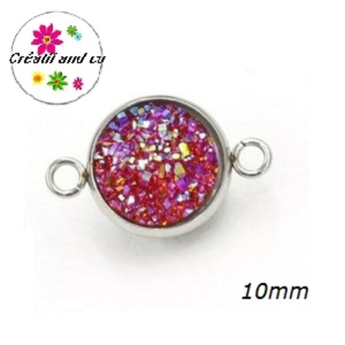 Connecteur acier inoxydable cabochon effet druzy rouge 10mm