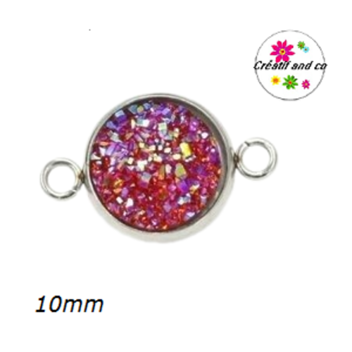 Connecteur acier inoxydable cabochon effet druzy rouge 10mm