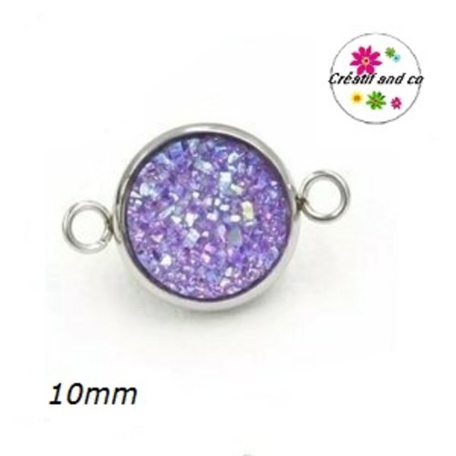 Connecteur acier inoxydable cabochon effet druzy parme 10mm