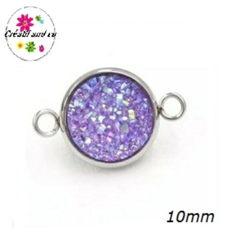 Connecteur acier inoxydable cabochon effet druzy parme 10mm