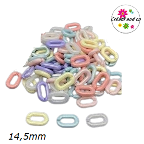 X5 anneaux mailles ouverts droits acryliques mix couleur pastels 14,5mm