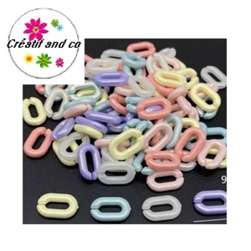 X5 anneaux mailles ouverts droits acrylique mix couleur pastel 14,5x9mm